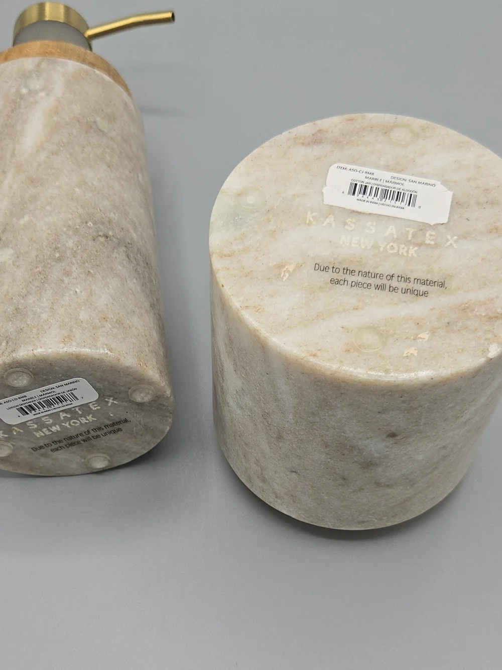 Kassatex Beige Marble and Wood Bath Set with Gold Pump